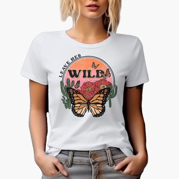 Leave Her Wild, Retro Western Desert Themed Art Merch Gift, White T-Shirt, Small