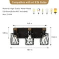 thumbnail image 5 of 3-Light Wall Sconce, Black Metal Cage Fixture, Vintage Industrial Style for Bathroom/Hallway/Living Room, Bulbs Not Included, 5 of 7