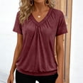 thumbnail image 2 of HVOBTTY Women's Summer Soft Fashion Solid Color V Neck Short Sleeve Loose Breathable Versatile Daily Pullover Comfy Sport Tee Shirt Wine, XL, 2 of 5