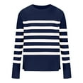 thumbnail image 5 of HAiming Women's Oversized Striped Sweater Fall Winter Long Sleeve Side Slit Blouse Crew Neck Ribbed Knit Pullover Tops, 5 of 9