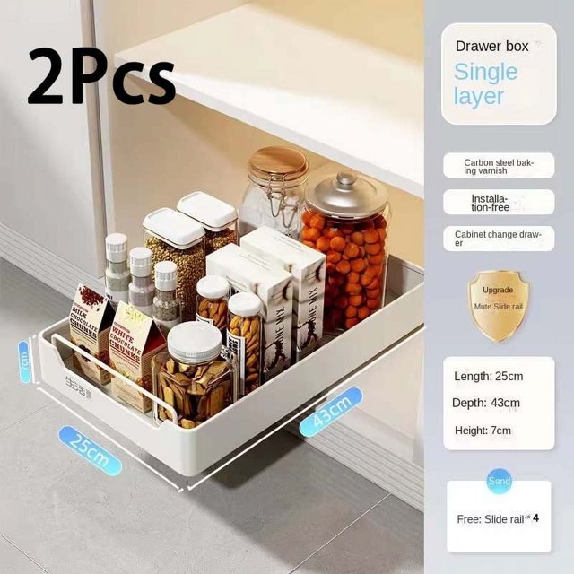 Nuevo estante de almacenamiento de cocina con rieles deslizantes, tipo cajonera extraíble, bandeja de almacenamiento, caja de especias, estante de almacenamiento, organizador de armarios