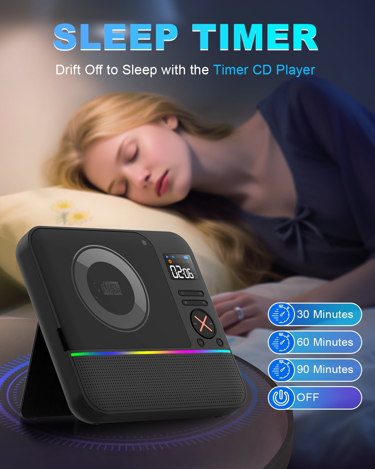Portable CD Player with Bluetooth ,Desktop Boombox Portable CD Player Bluetooth CD Player with Speakers FM Radio & RGB Light, LED Screen for Home Support Wireless Headphones USB/AUX Headphone Jack