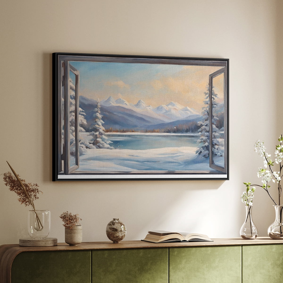 Vintage Landscape-CCXV By Wexford Home Framed in Black Wood Gallery Wrapped Canvas 17 in. x 25 in.