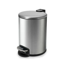 Acento 1.3 gal, Round Soft Close Premium Pedal Waste Bin for Bedroom, Bathroom, Home and Office, Step On Trash Can, Brushed Stainless Steel