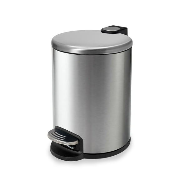Acento 1.3 gal, Round Soft Close Premium Pedal Waste Bin for Bedroom, Bathroom, Home and Office, Step On Trash Can, Brushed Stainless Steel