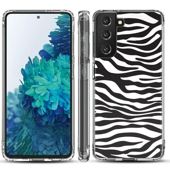 Shockproof Hybrid Bumper Phone Case for Samsung galaxy S21  5G / S21 Plus 5G, by OneToughShield ® - Zebra B/W