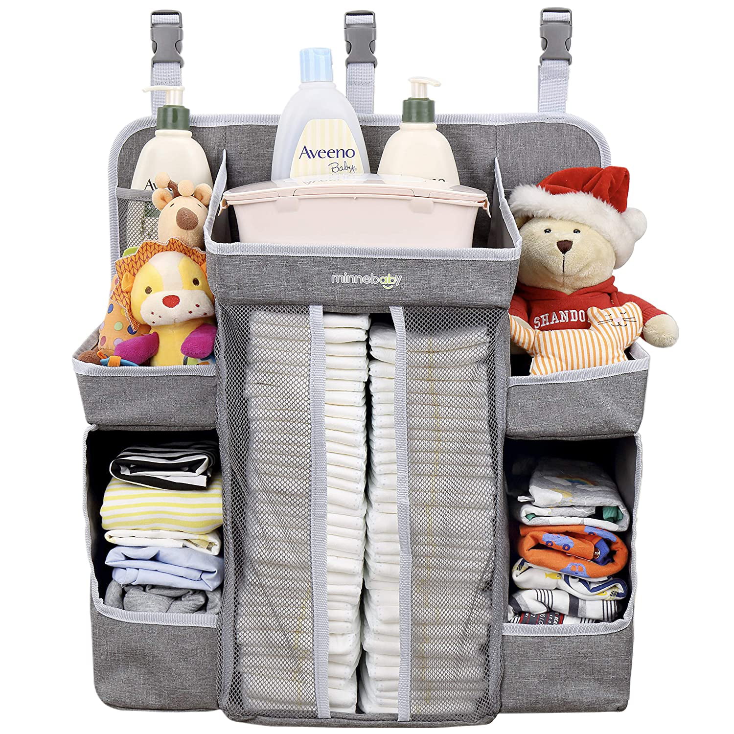 Baby Shower Gifts for Newborn, Playard Nursery Organizer Hanging Diaper Caddy Organizer Crib Baby Diaper Caddy Nursery Organizer Large, Grey Diaper Stacker for Changing Table 