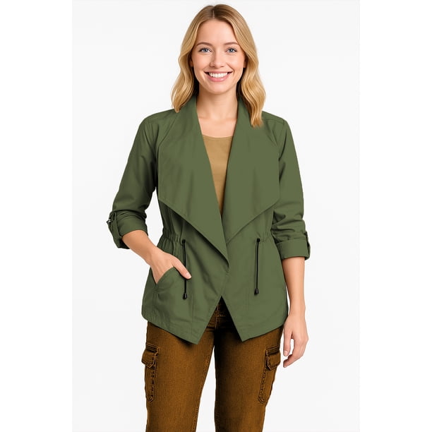 Gabardina con estilo solapa de cascada Verde olivo CH / MD