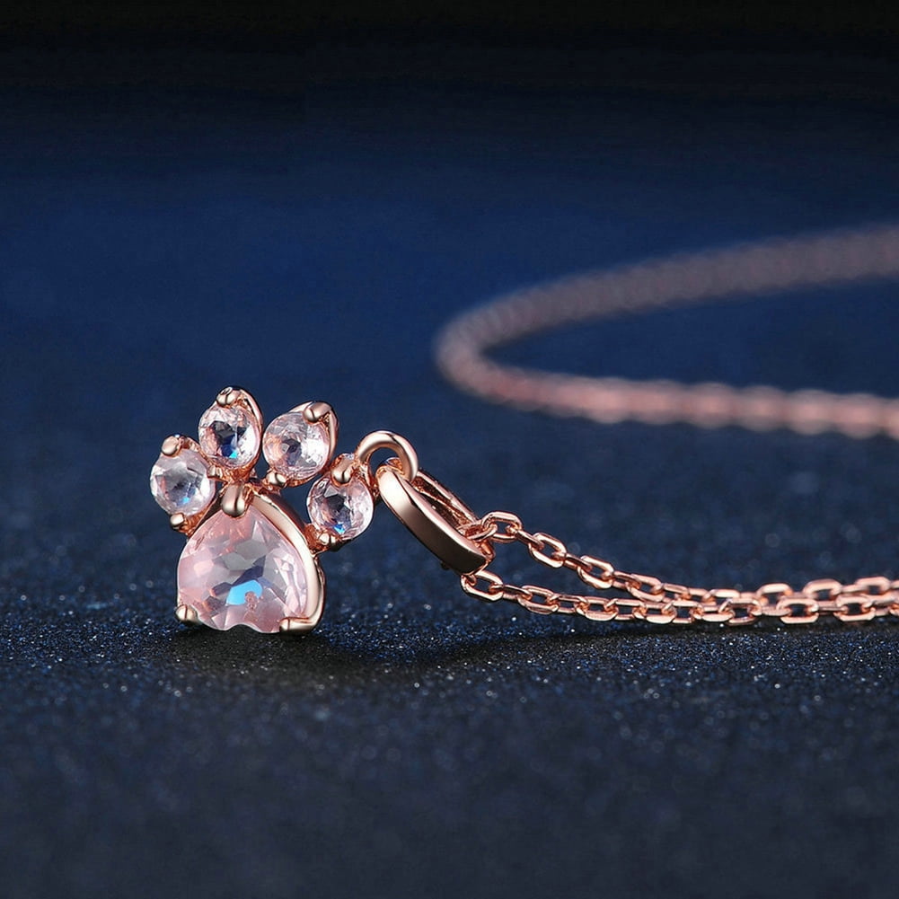 Lady Rhinestones Dog Cat Paw Claw Pendant Chain Bracelet Necklace Jewelry Health 