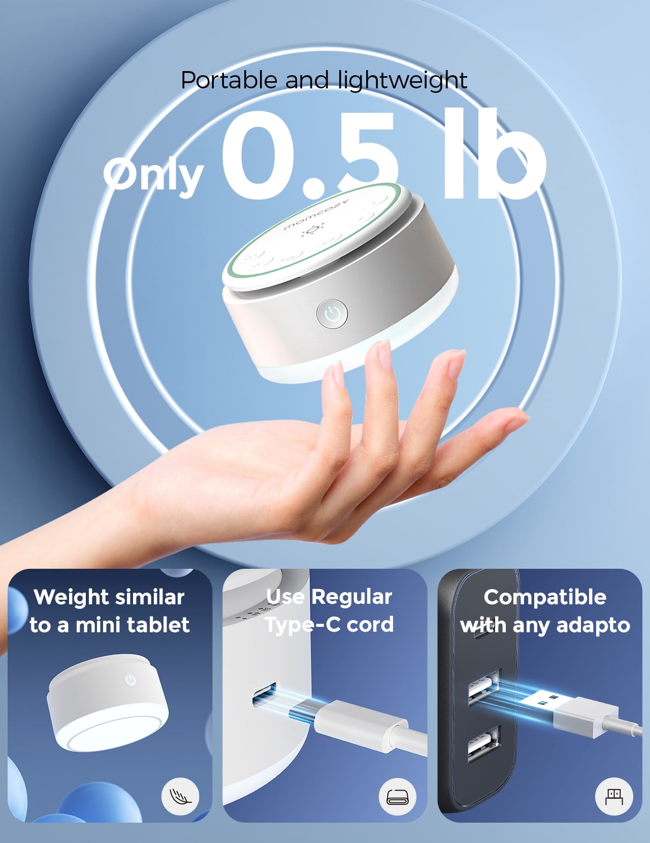 Momcozy Sound Machine for Baby|Portable White Noise Sound Machine for Sleep Rechargeable|20 Sleep Sounds White Noise Machine with Nursery Night Light