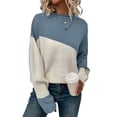 thumbnail image 3 of Suéter Casual de Color Block para Mujer, Cuello Redondo, Larga, Punto Acanalado Azul Agua S, 3 of 8