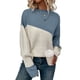thumbnail image 3 of Suéter Casual de Color Block para Mujer, Cuello Redondo, Larga, Punto Acanalado Azul Agua S, 3 of 8