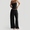 thumbnail image 2 of CIENVNSTG Two Piece Sets for Women Summer Spaghetti Strap Tank Top Wide Leg Pants Sets Matching Lounge Sets Tracksuit Athletic Wear Yoga Set Black L, 2 of 6