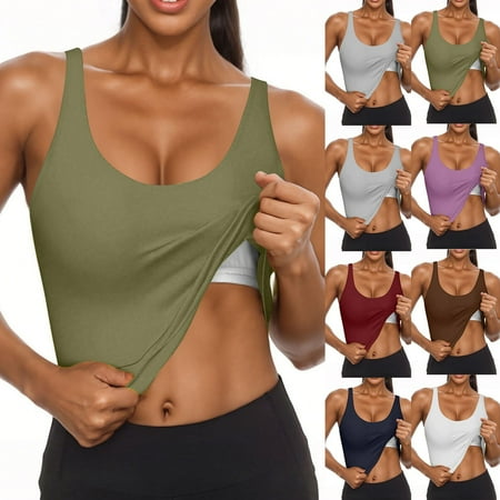 Jinhomg Sports Tank Tops for Women Summer Sleeveless Workout Camisoles Lightweight Spaghetti Strap Neck Tanks with Built in Bra Army Green XXL