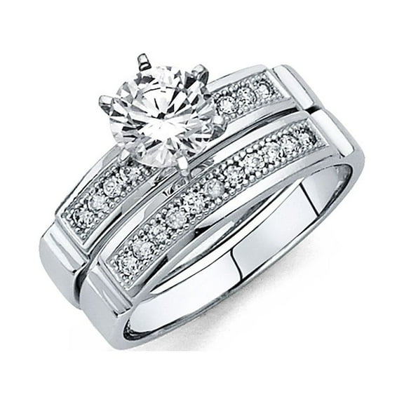 14k Yellow Gold Solitaire 1.40 ct CZ Wedding Band Ring Trio Set His & Hers