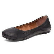 Lucky Brand Emmie Black Classic Ballet Leather Flat Slip On Rounded Toe Shoes (Black, 8)