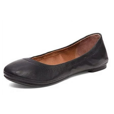 Lucky Brand Emmie Black Classic Ballet Leather Flat Slip On Rounded Toe Shoes (Black, 8)