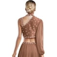 thumbnail image 4 of Hansber Women's One Shoulder Long Sleeve Rhinestone Crop Top with Skirt 2-Piece Lyrical Dance Dress Outfits Dusty Pink M, 4 of 5