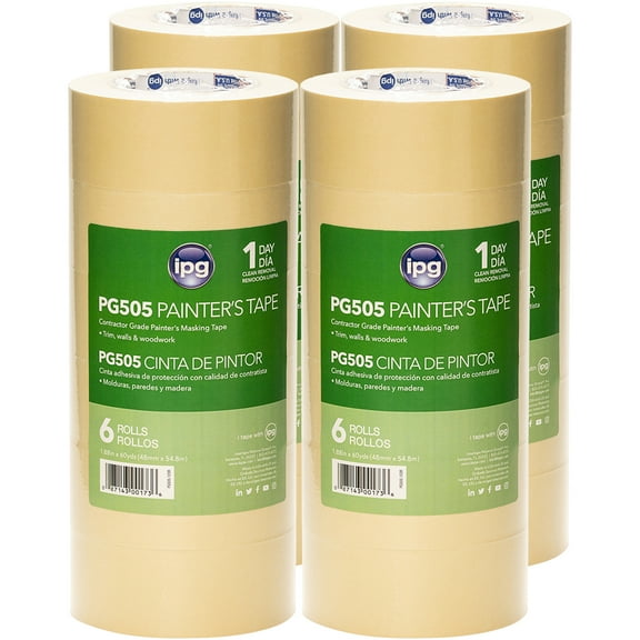 4-Pack of 1.88” x 60 yds Intertape PG55 ProMask Tan Masking Tape, Contractor 6-Pack