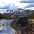 thumbnail image 4 of Men and Women Black Straw Cowboy Hat with Wide Brim Chin Strap and Bull Decoration Similar to Others but Different in Color, 4 of 5