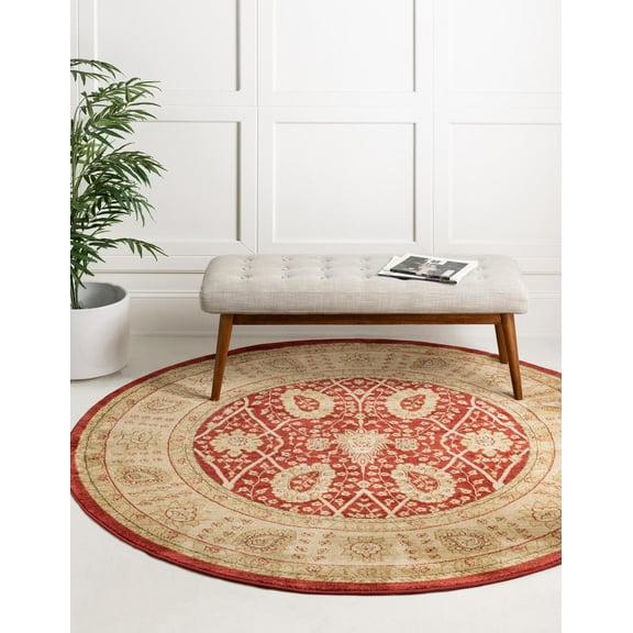 Unique Loom Adel Edinburgh Rug Red/Brown 8' Round Floral Traditional Perfect For Dining Room Entryway Bed Room