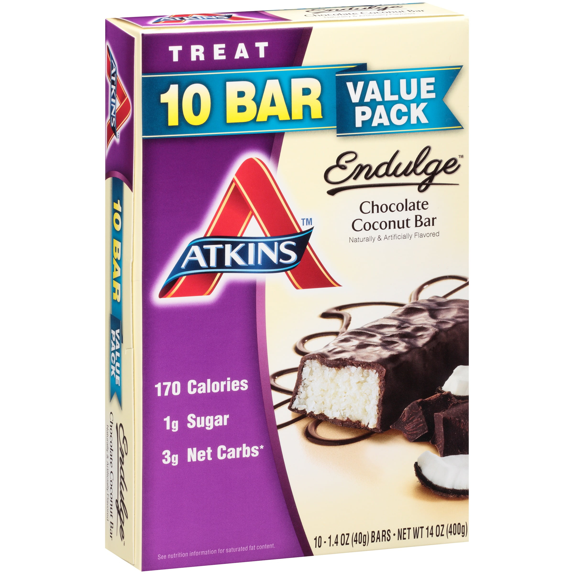 Atkins Endulge Chocolate Coconut Bar, 1.4oz, 10-pack (Treat) by Atkins Nutritionals, Inc.