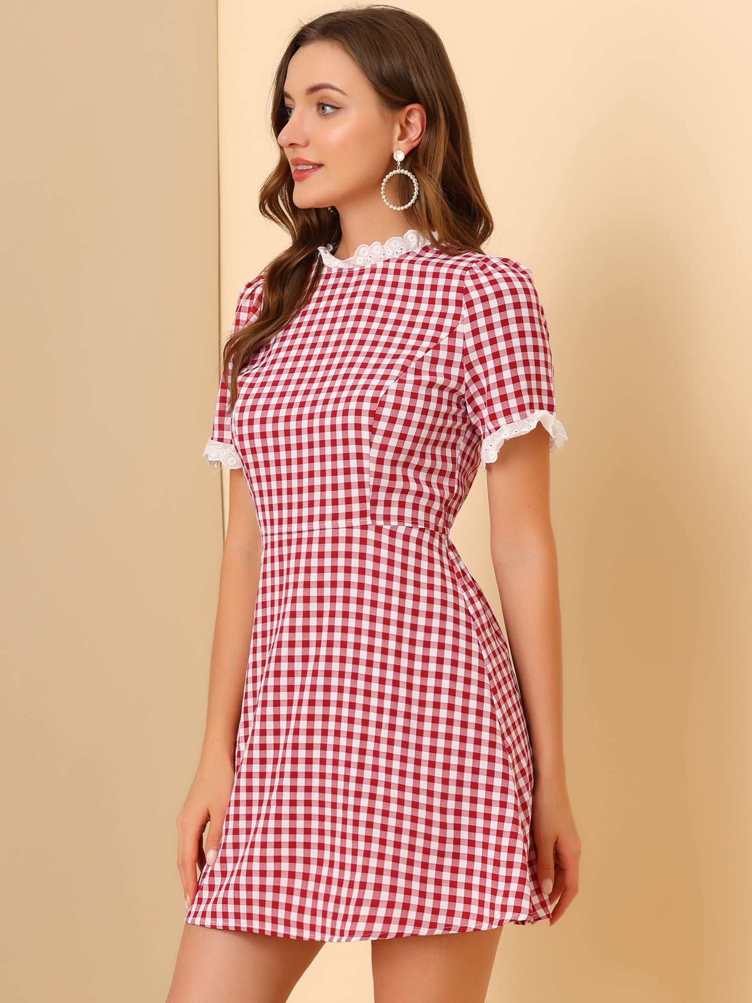 DARING DIVA Ruffle Neck Contrast Panel Color Vintage Dresses M Red