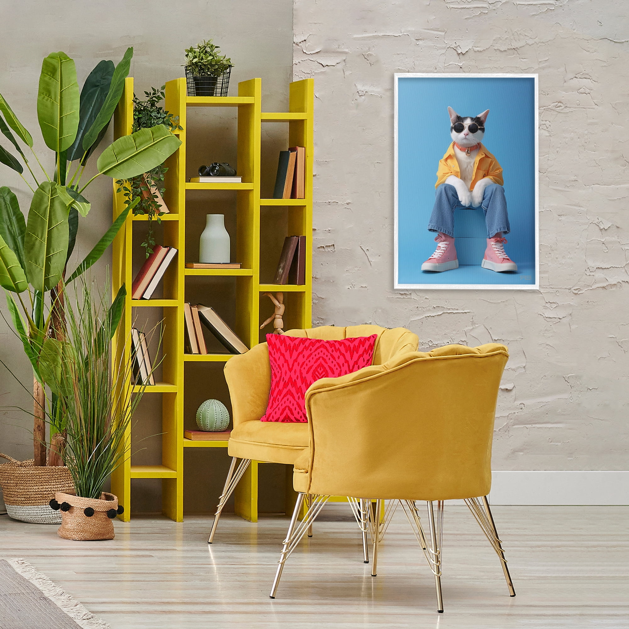 Stupell Industries Urban Fashion Cat Animals & Insects Painting White Framed Art Print Wall Art, 20 x 30