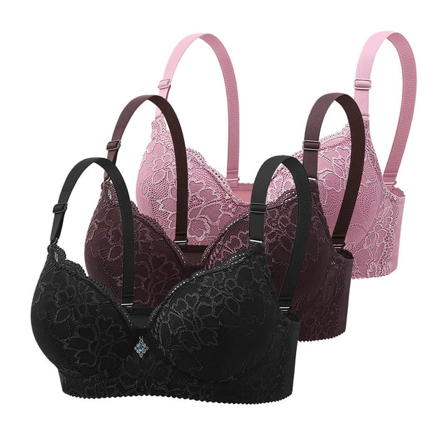 3 Pack Womens Push-Up Lace Bras with Underwire Full Coverage Support Lifting Bras Everyday Seamless Minimizer Bras Multicolor, 40BC