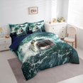 thumbnail image 2 of Feelyou 3D White Shark Sealife Bedding Comforter Set for Men Women, Ocean Wave King Bedding Sets, Teal Blue, Blue Reversible, 7-Piece, 2 of 7