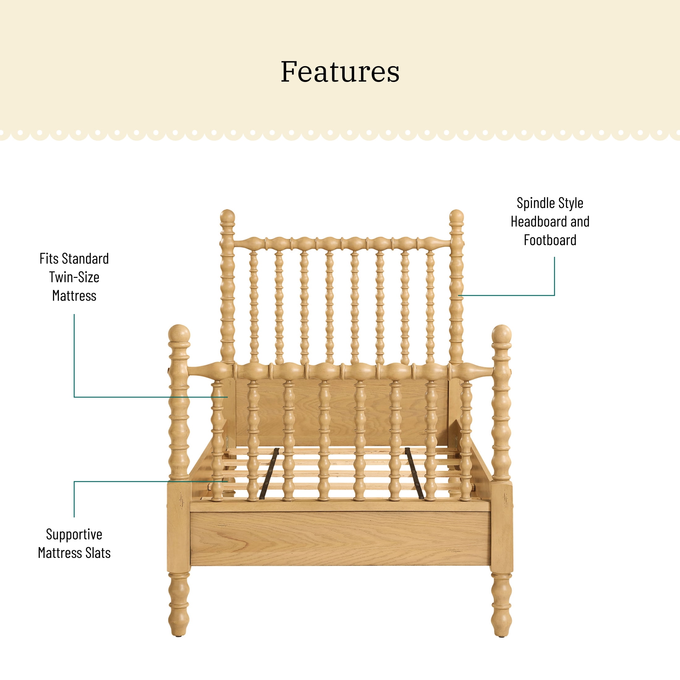 The Pioneer Woman Harper Twin-Size Spindle Bed, Wheat Finish