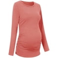 thumbnail image 2 of Long Sleeved Women's Casual Comfort Solid Stretch Maternity Tops Side Button and Ruched Waist Top Maternity T-Shirt, 2 of 4