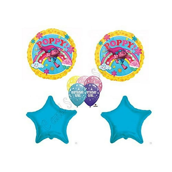 POPPY TROLLS 9 pc Happy Birthday Girl Party Balloons Decoration Supplies Movie