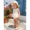 thumbnail image 5 of BemeyourBBs Infant Baby Girl Summer Clothes Outfit Baby Girls Smocked Romper Dress Sleeveless Square Neck Floral Print Bodysuit Princess Dress and Sun Hat Set 3 6 9 12 18 Months, 5 of 9