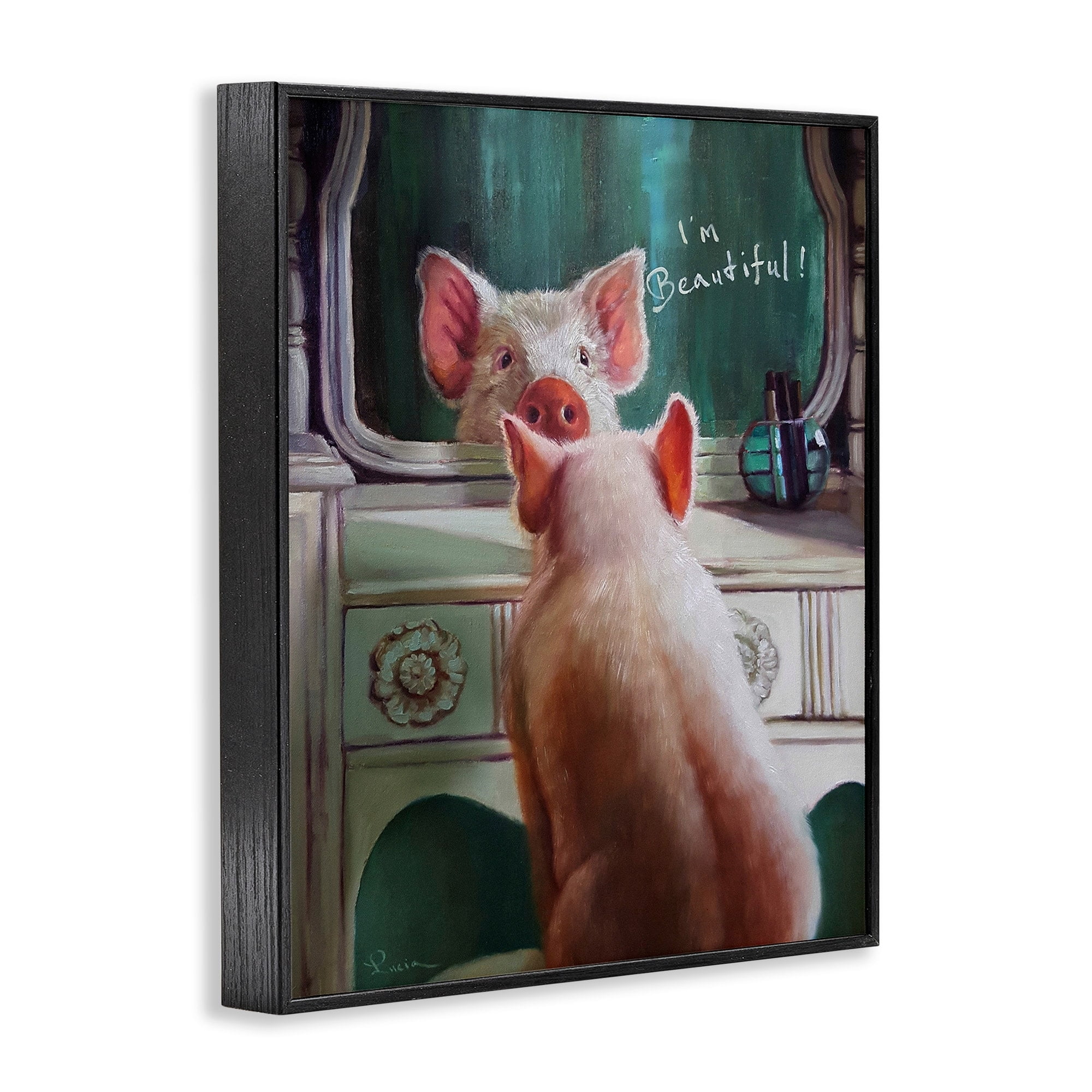 The Stupell Home Decor Collection I'm Beautiful Painted Pig in Mirror Framed Giclee Texturized Art, 16 x 1.5 x 20