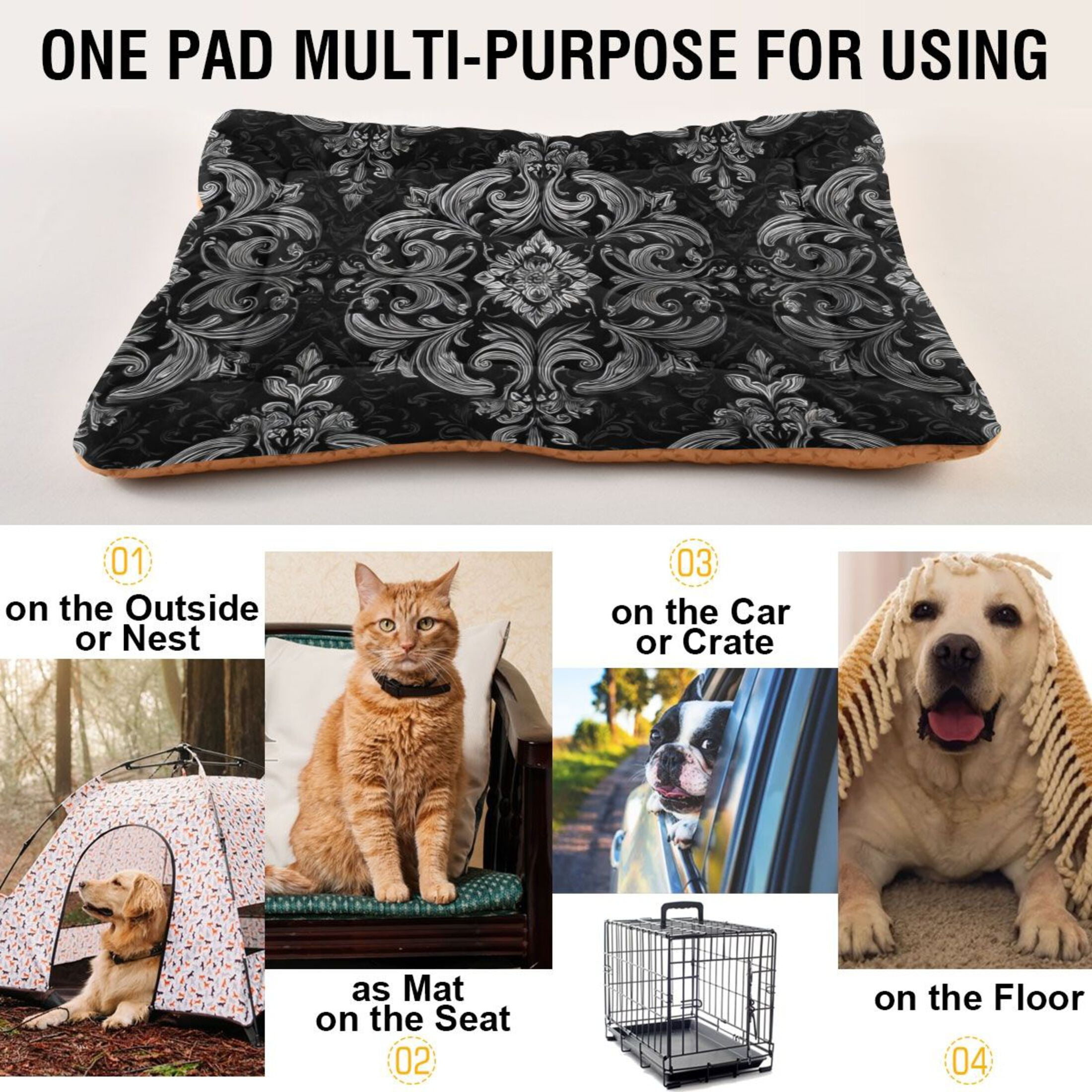 Cozy Mat Pet Bed Indoor Outdoor Warm Soft For Cat Dog Puppy(S/M) Intricate Silver