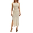 thumbnail image 1 of Fortune Robes en Tricot pour Femmes Robes Midi Ajourées Robe Moulante Fendue sur le Côté, 1 of 9