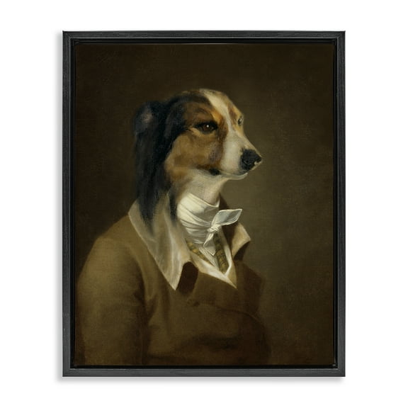 Stupell Industries Classic Attire Dog Portrait Animals & Insects Painting Black Floater Framed Canvas Art Print Wall Art, 17 x 21