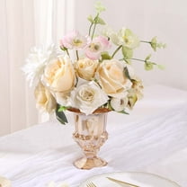 Efavormart 2 Pack Classic Roman Urn Style Amber Glass Flower Vases, Mini Pedestal Vase Table Centerpieces - 6"