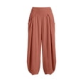 thumbnail image 5 of Women Solid Double Crinkle Elastic High Waist Jogger Pants, Side Pockets Loose Daily Casual Long Trousers Red L(L), 5 of 9