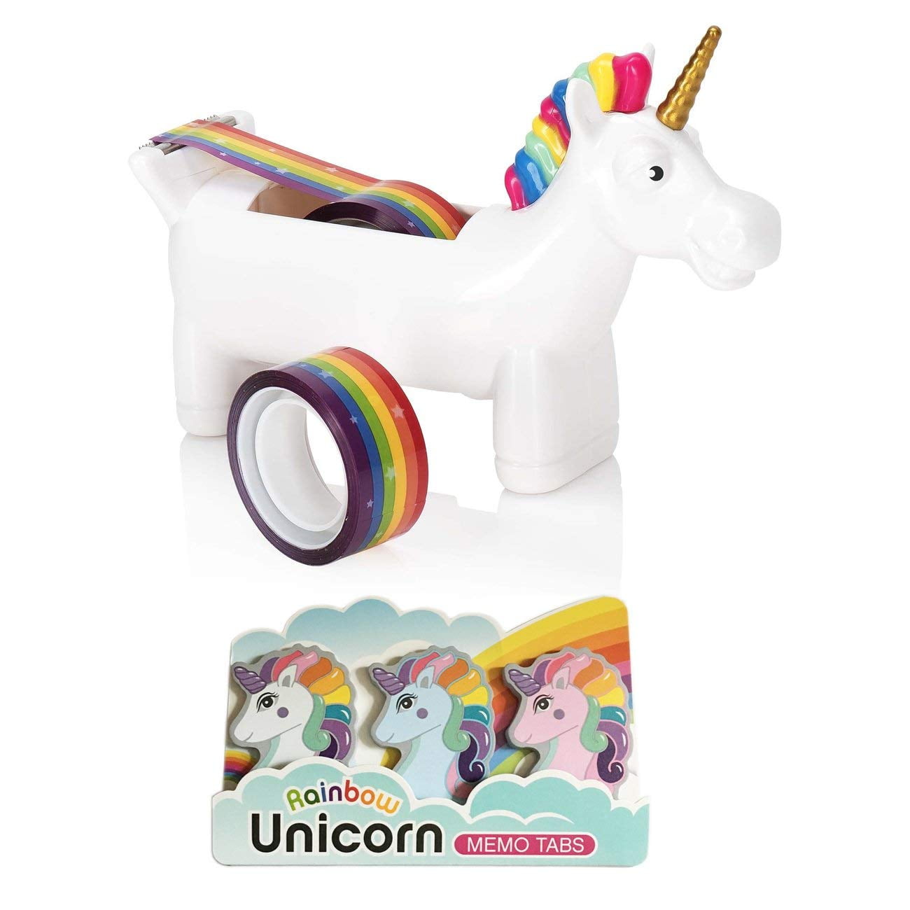 Unicorn Tape Dispenser with 2 x Rolls of Rainbow Tape with Rainbow