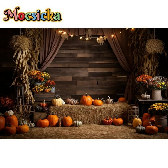 Autumn Harvest Farm Door Backdrops Kids Adult Photocall Props Child Baby Birthday Photography Decors Fall Barn Background
