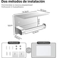 thumbnail image 4 of Porta Rollos Papel de Baño, Acero Inoxidable 304 con Estante para Teléfono, Instalación sin Taladro, Soporte Ideal - Plata, 4 of 6