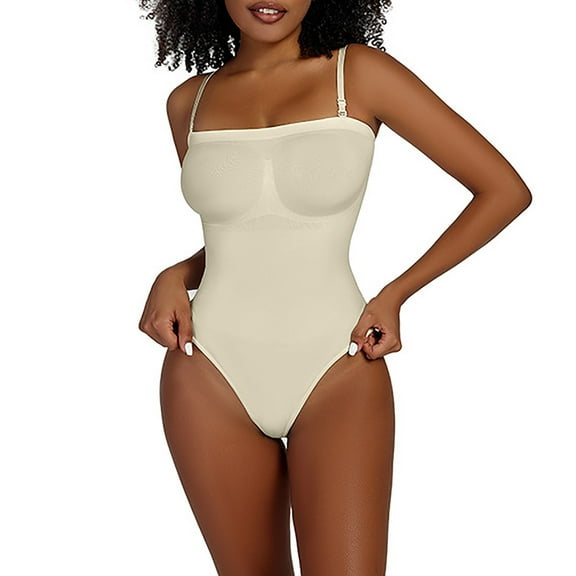 Viluyesy Womens Thong Bodysuit, Seamless High Waisted Tummy Control Tight Fit Sculpting Shapewear White L