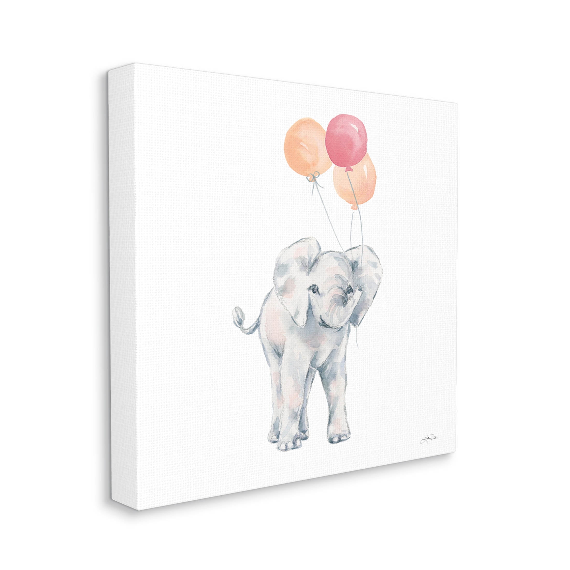 Stupell Industries Smiling Elephant Orange Balloons Graphic Art Gallery Wrapped Canvas Print Wall Art, Design by Katina Pete