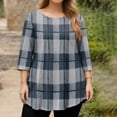 thumbnail image 3 of TQWQT Plus Size Women's Plaid Tunic Top 3/4 Sleeve Scoop Neck Comfort Blouse for Work Layering Leggings Everyday Wear 5XL, 3 of 5