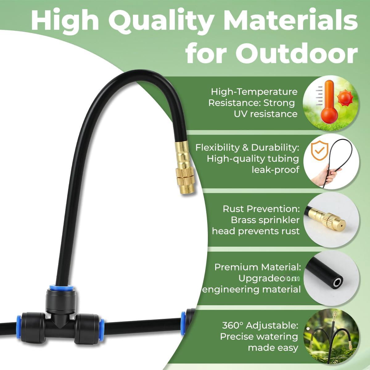 130ft Drip Irrigation System For Garden: 20 Nozzles 1/4" Pe Tubing Automatic Watering Kit Adjustable Misting Sprinkler Mister Hose Water Plants Tape Raised Beds Lawn Outdoor Yard Greenhouse
