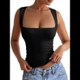 thumbnail image 2 of Tops Cortos Sin Mangas con Cuello Cuadrado para Mujer 2025, Bonitos Tops de Tirantes Y2K de Doble Capa, Sin Costuras y Ajustados Negro XL, 2 of 8