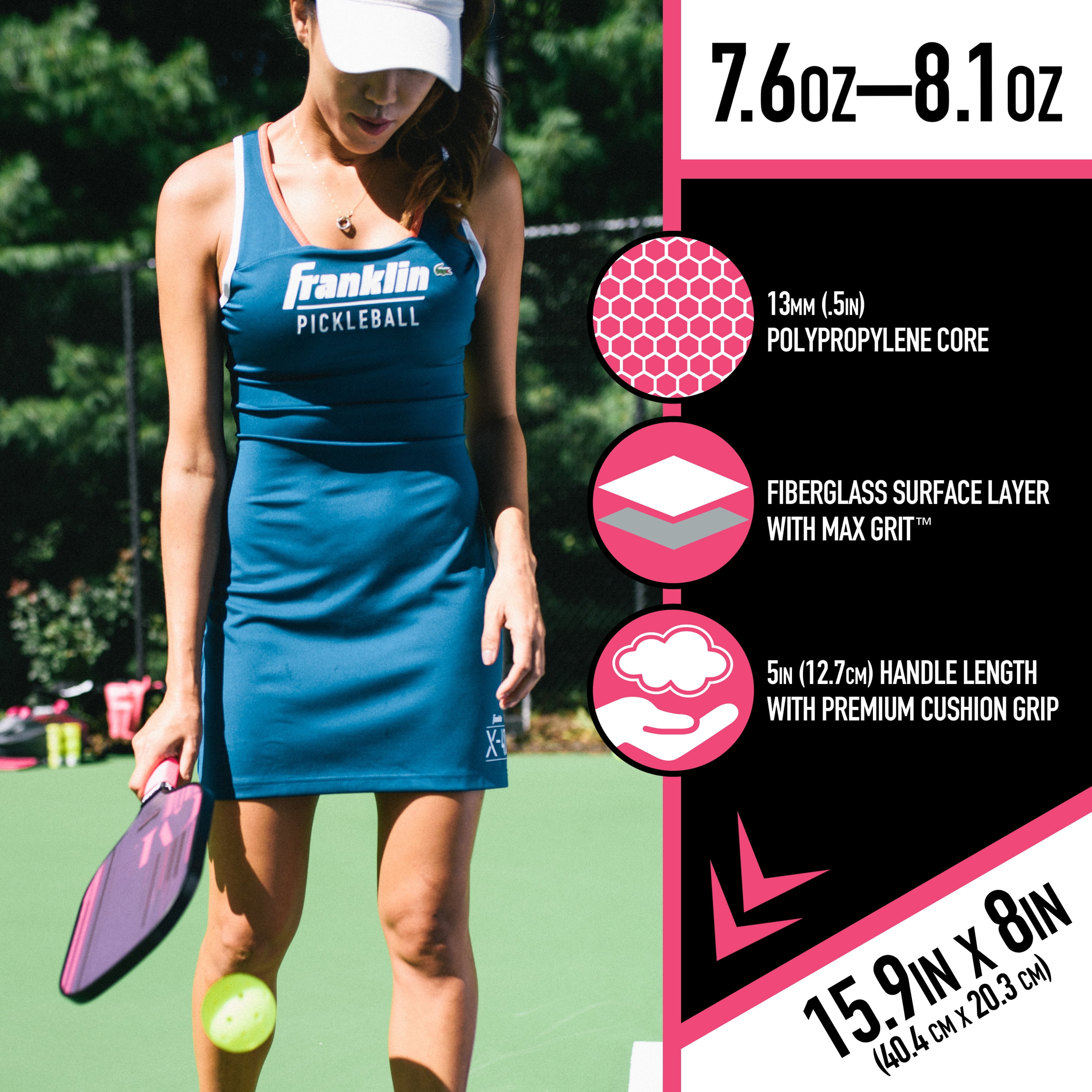 Franklin Sports Pro Pickleball Paddle - Poly 13mm Core Racket - Pink