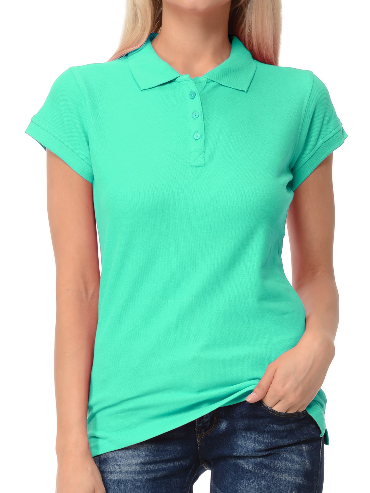 Basico Basico Mint Green Polo Collared Shirts For Women 100 Cotton Short Sleeve Golf Slim Fit
